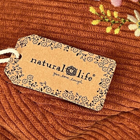 Natural Life Hat Brown Corduroy Floral Embroidered Adjustable One Size NWT - Picture 3 of 9